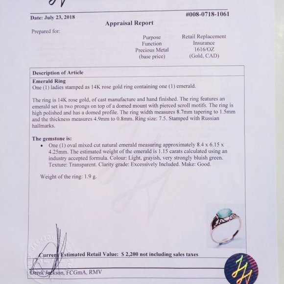 Vintage Russian 14K Rose Gold Natural Emerald Gemstone Ring Sz 7.5, 1.15ct - Picture 7 of 7